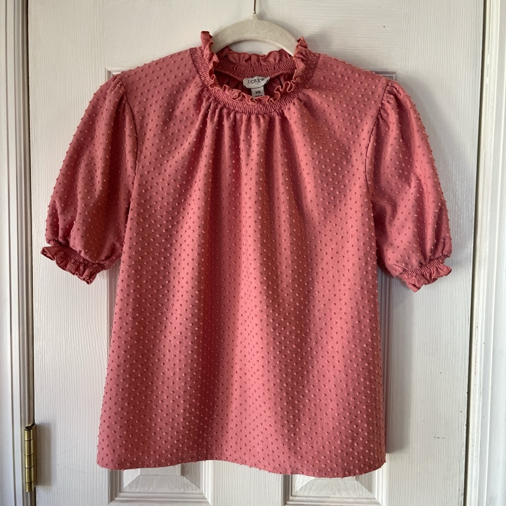 J. Crew Pink 3/4 Puff Sleeve Top: Dotted Swiss Detail